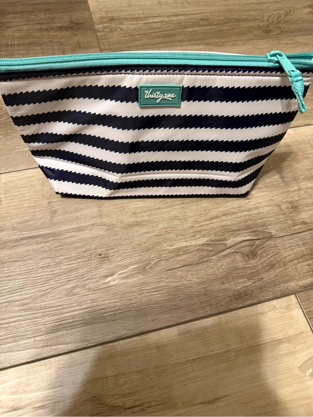 thirty-one Navy & White Striped Medium Thermal Bag with Teal Trim